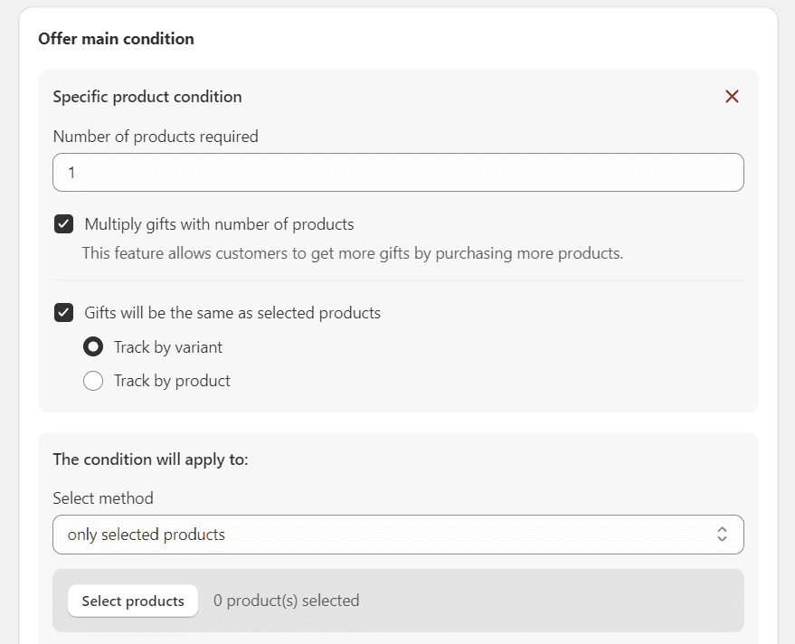 Offer gifts when purchasing specific products