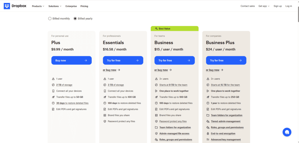 Dropbox's tiered pricing discounts