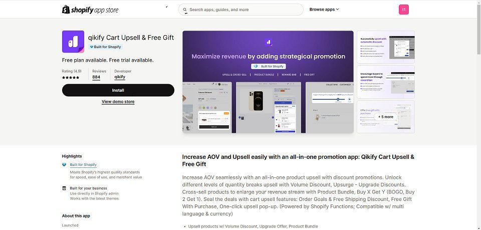 Qkify cart upsell & free gift