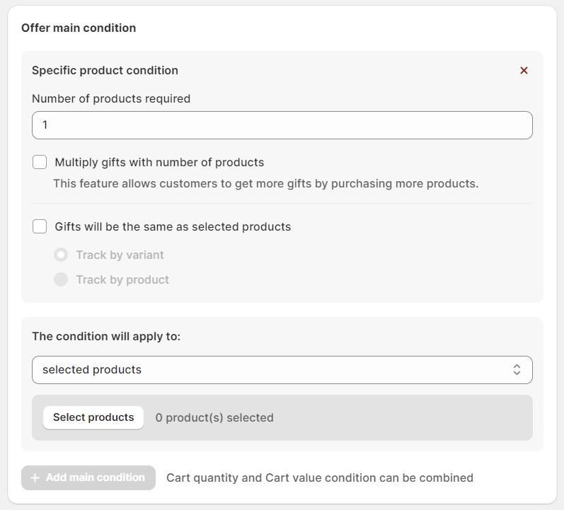 Set offer main conditions