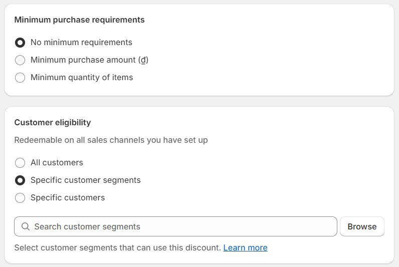 Set discount requirements