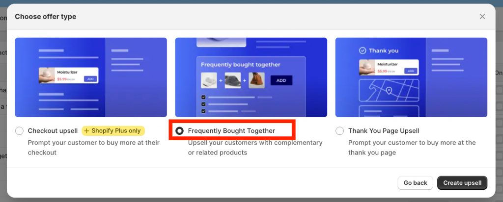Choose "Frequently bought together" offer type