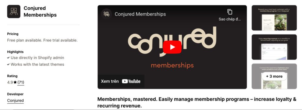 Conjured Memberships Shopify Discount app