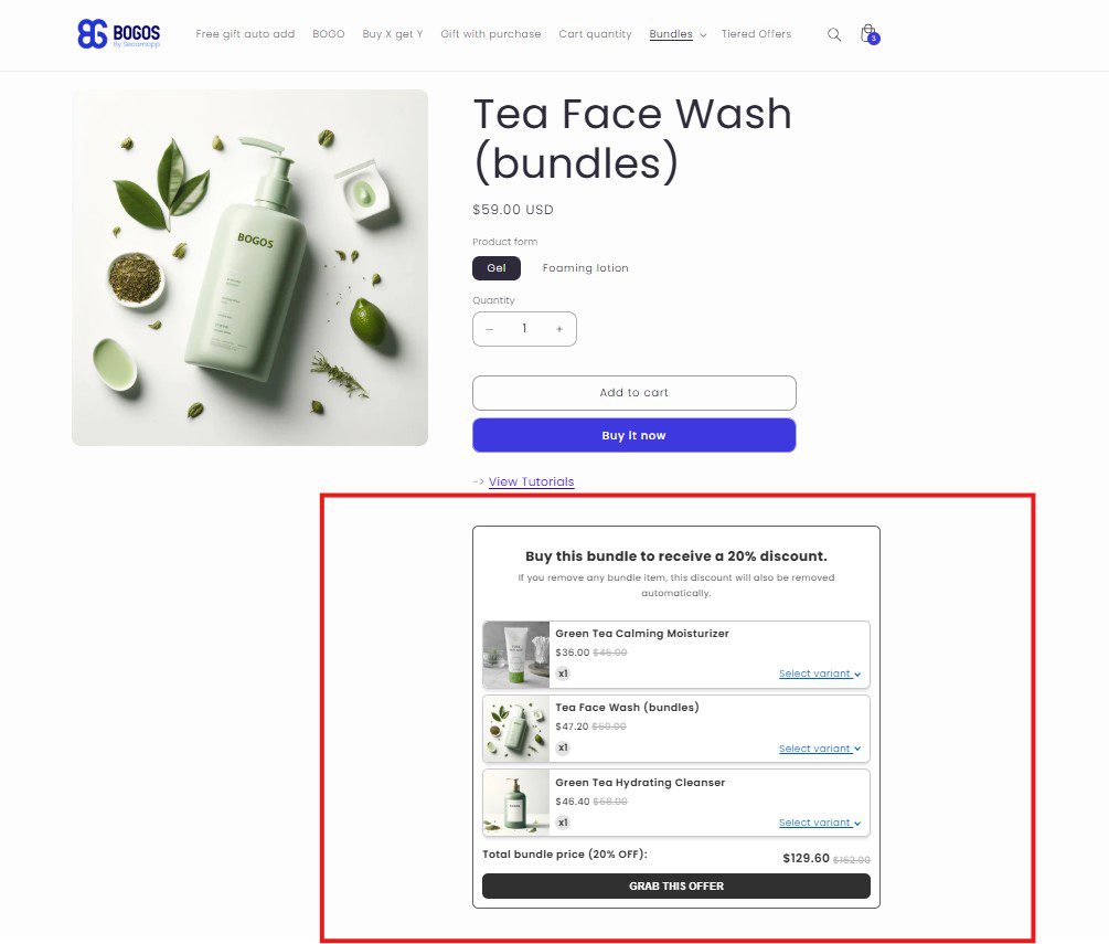 Product bundles example