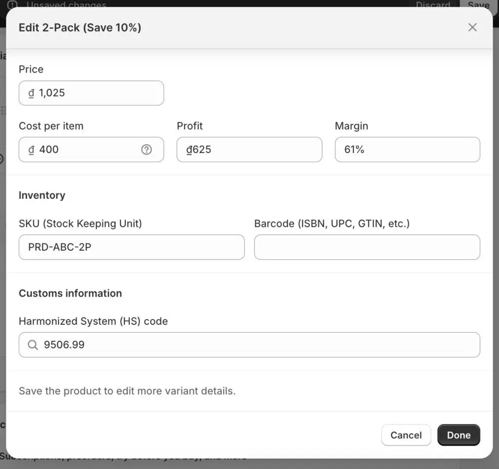 Custome pricing,SKU for bundle variants