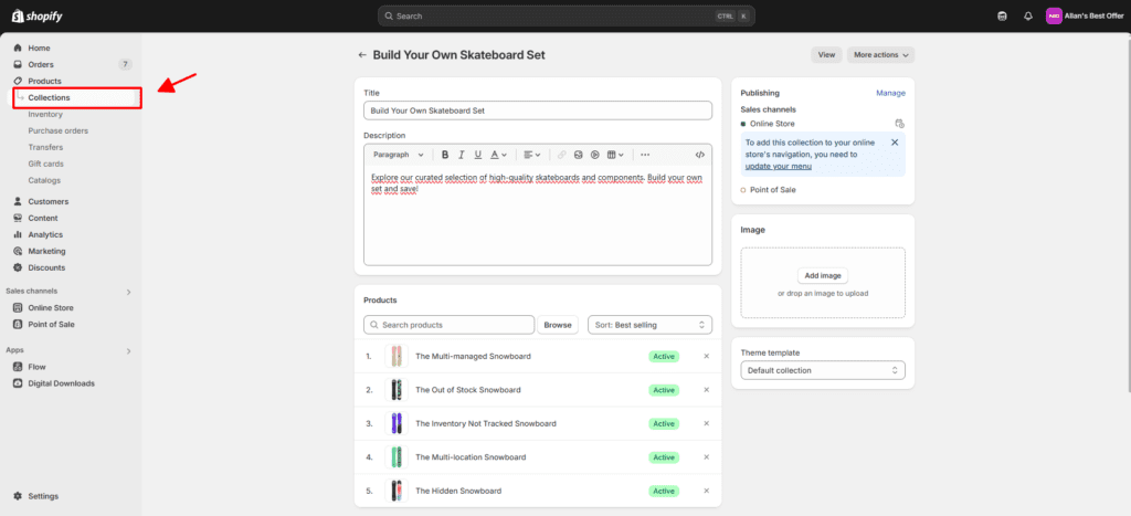 Create a new collection in Shopify admin