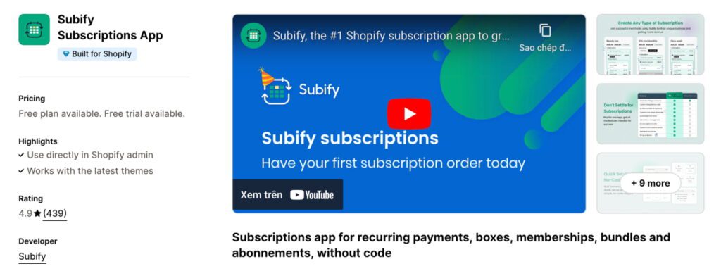 Subify subscriptions membership discount Shopify app