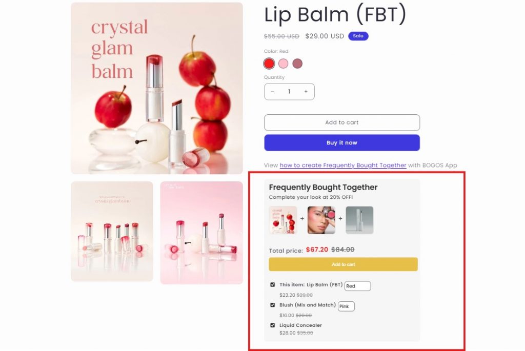 Product add-ons upselling example on Shopify