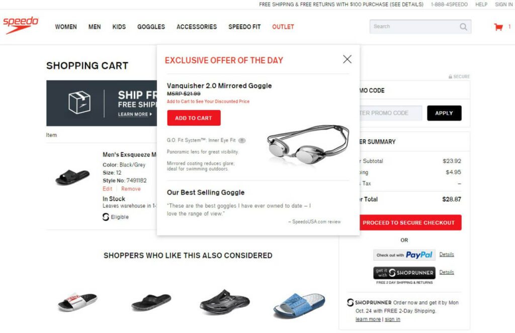 upsell popup on cart page