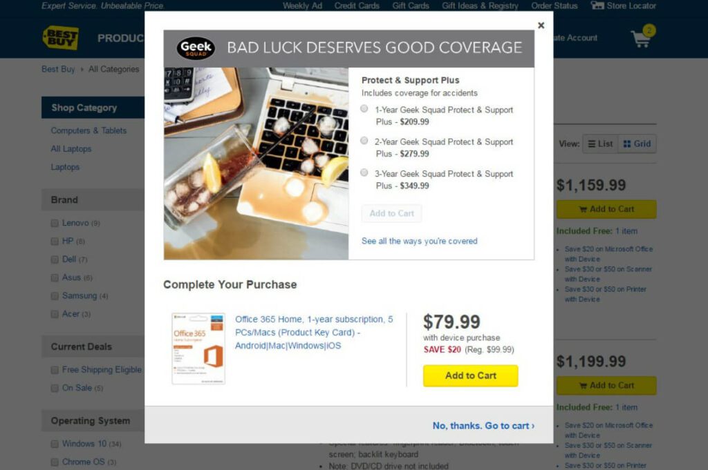 upsell popup on product page