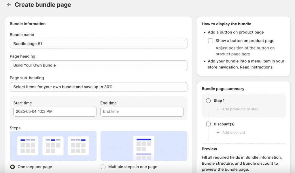 Fill in Bundle Page option