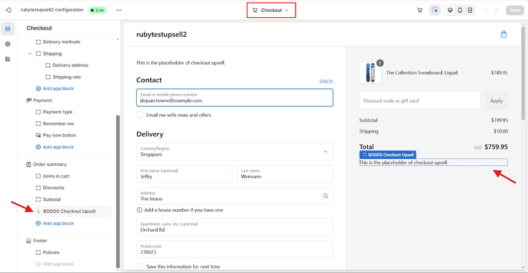 Add BOGOS checkout upsell block to your theme editor