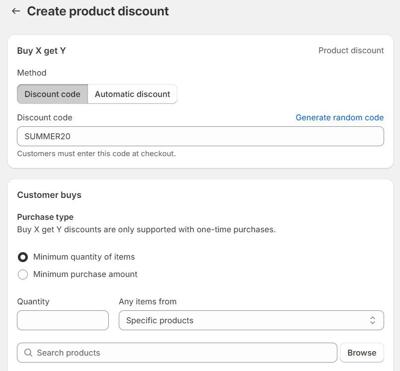 Choose Discount Code type