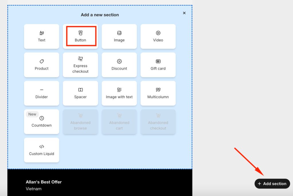 Add a button block on email