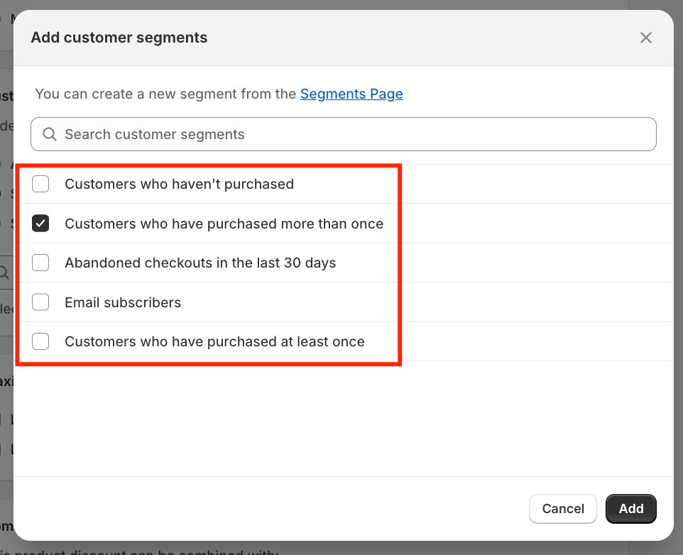 Choose an existing segment or create a new one