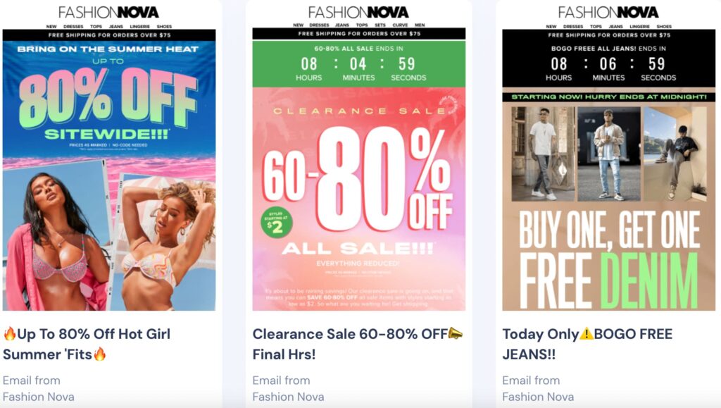 Fashion Nova email marketing example