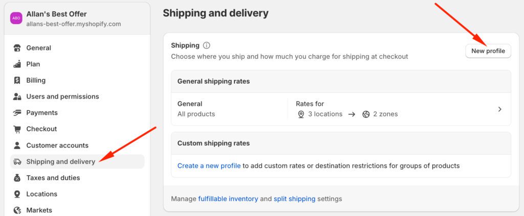 Shopify Shipping Profile