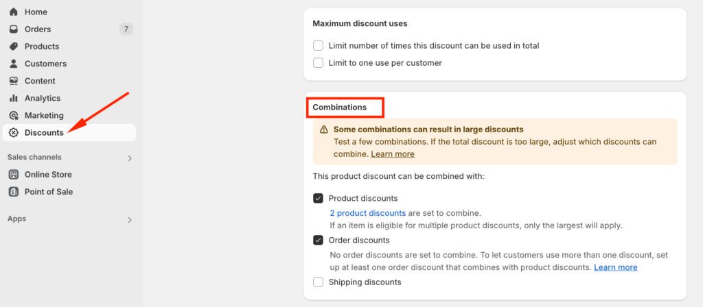 Shopify discount combination feature