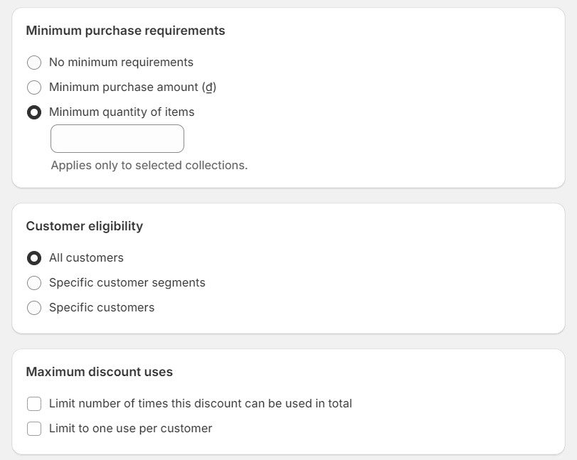 Set discount requirements