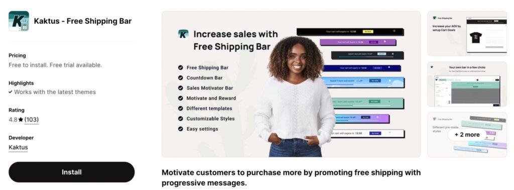 Kaktus - Free Shipping Bar Shopify app