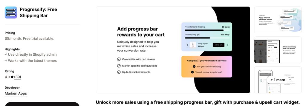 Progressify  - Free Shipping Bar Shopify app
