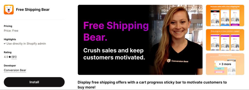 Free Shipping Bear Shopify app