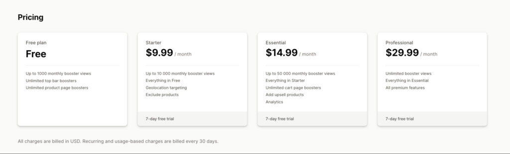 Shopify app pricing example