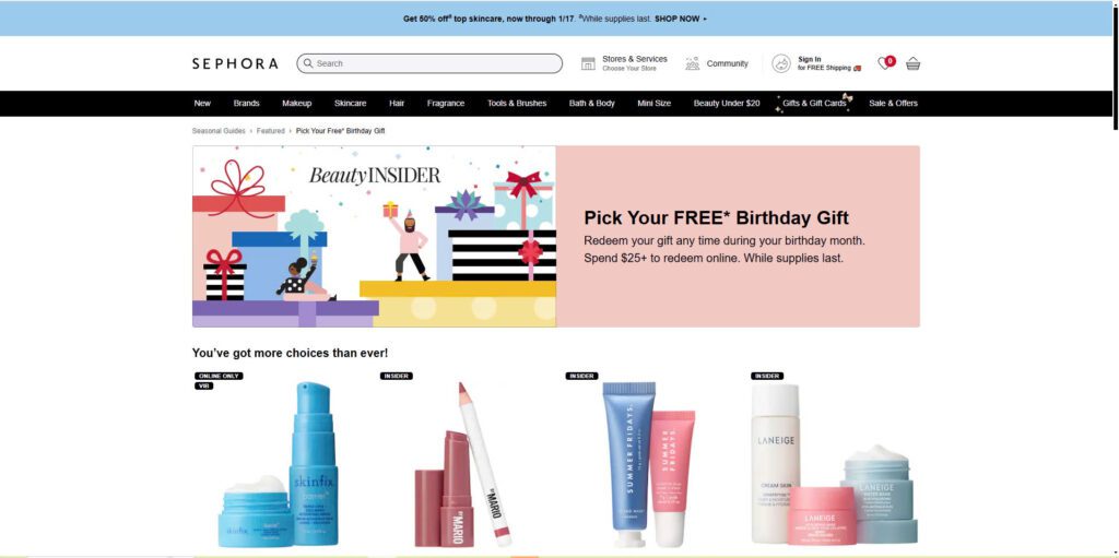 Sephora birthday free gift