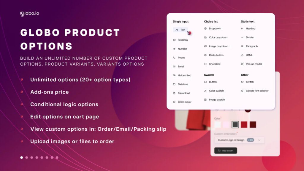 Globo product options Shopiufy app