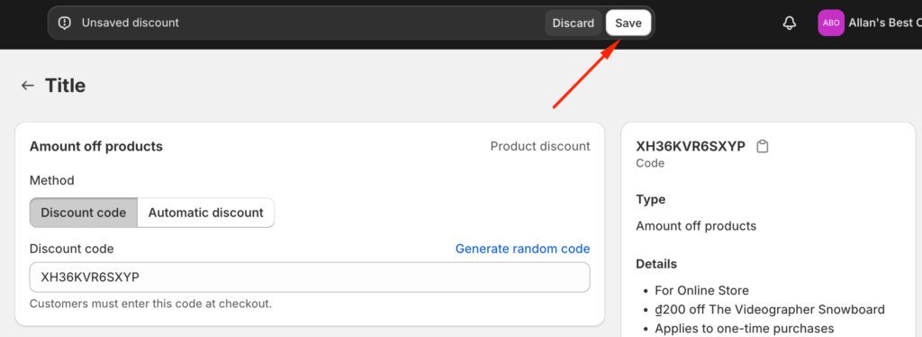 Save discount