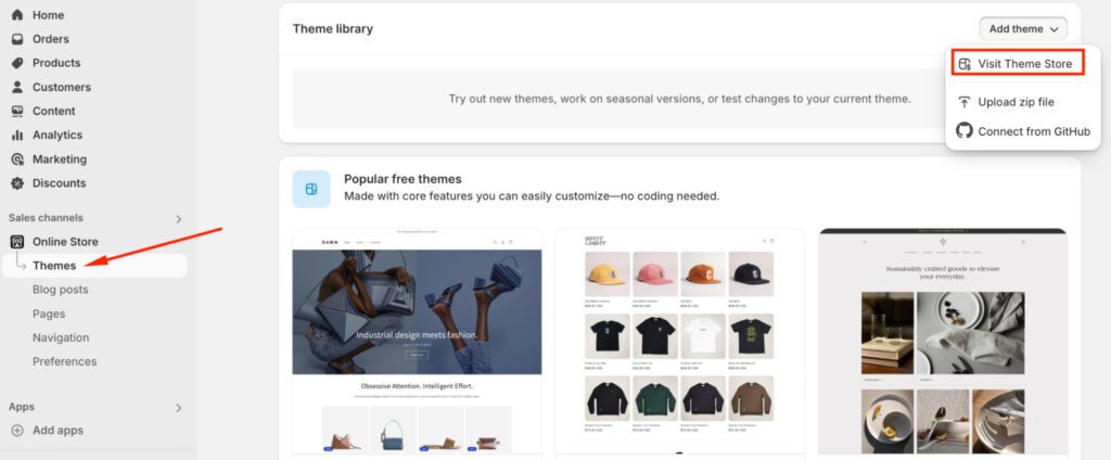 Visit Shopify themes store