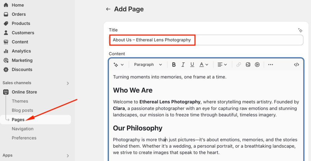 Setup About Us page